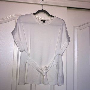 Express White Short Sleeve Front Tie Shirt